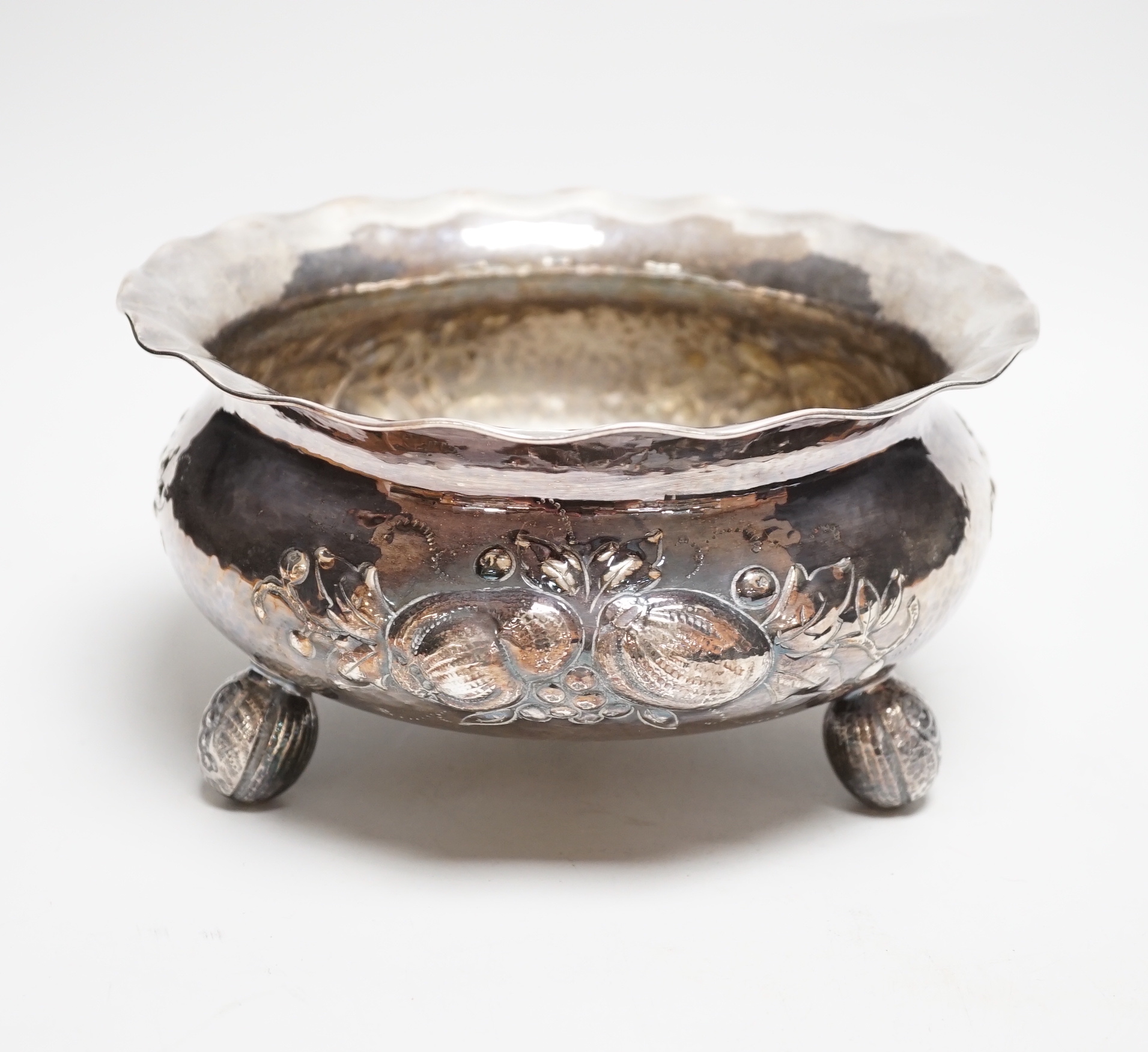 A 1930's Swedish planished white metal fruit bowl, date letter for 1938, diameter 23.2cm, 17.9oz.